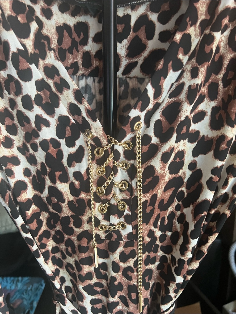 Spense Leopard-Print Long Sleeve Tie-Waist Dress - Brown/Black/Cream